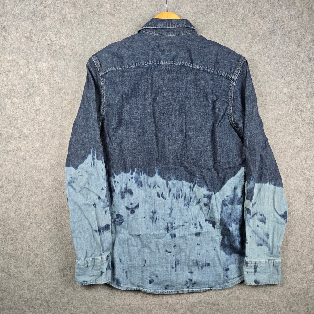 Wrangler Pearl Snap Western Shirt Mens Small Blue Bleached Acid Wash Denim Work - Picture 4 of 7